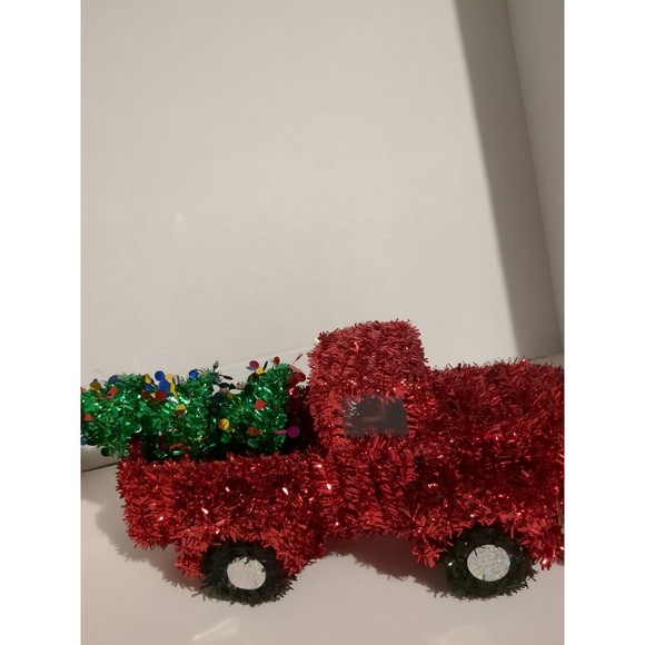 Christmas Red "Tinseled Out" Pick Up Truck Bringing Home The Tree 12" - Picture 4 of 7